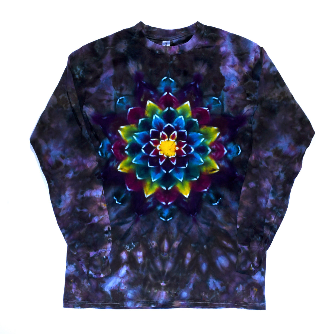 Medium Tie Dye Long Sleeve Shirt - Charcoal w/ Rainbow Mandala