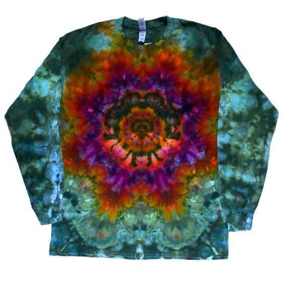 Large Tie Dye Long Sleeve Shirt - Green w/ Psychedelic Flower