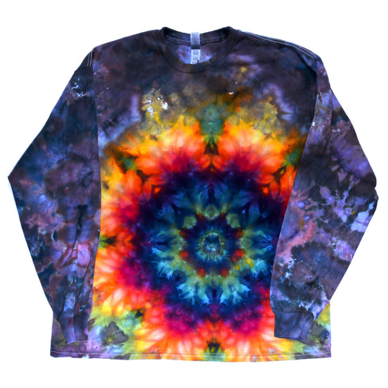 XL Tie Dye Long Sleeve Shirt - Charcoal w/ Psychedelic Flower
