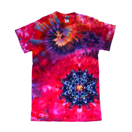 Small Tie Dye T-Shirt - Pink w/ Rainbow Swirl & Mandala