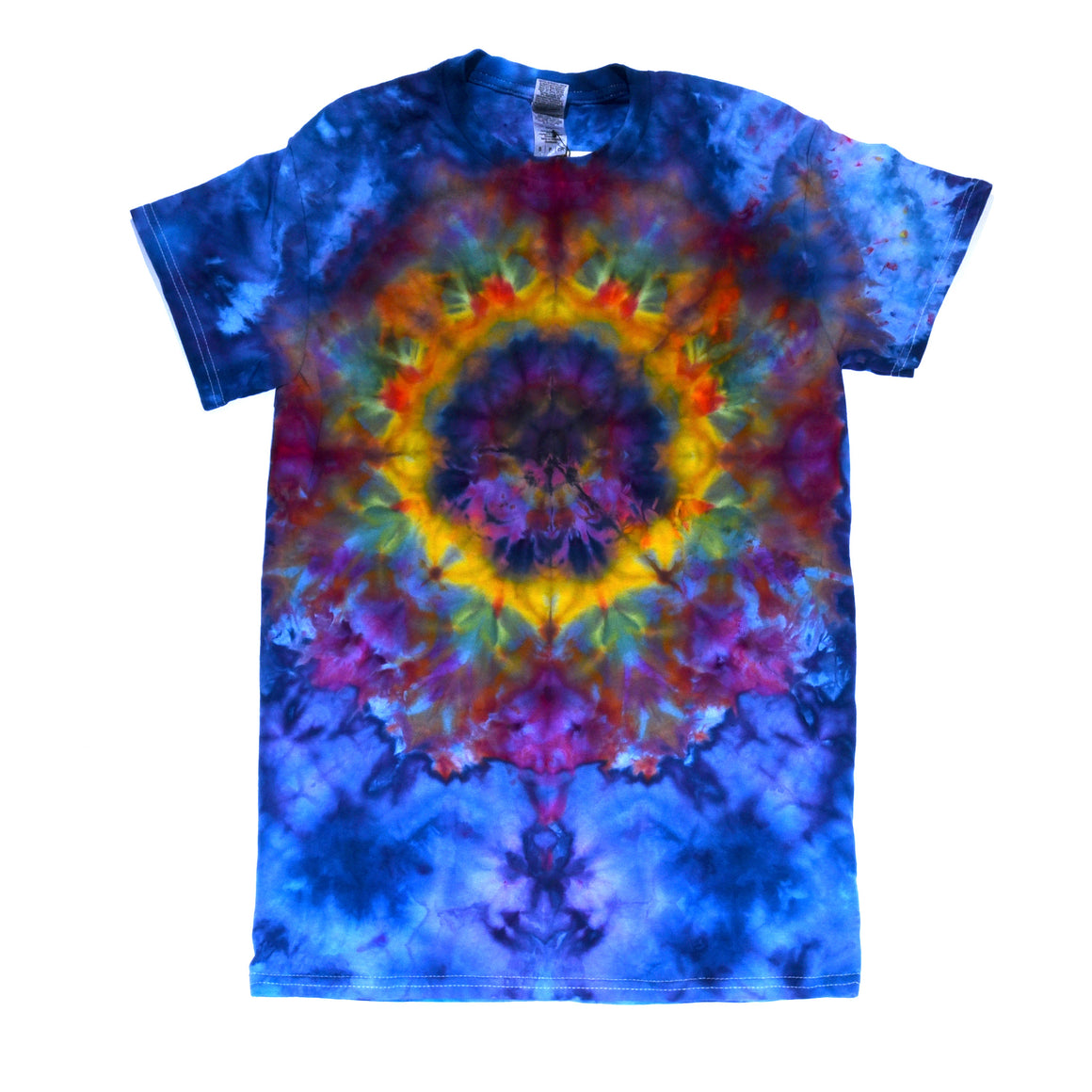 Small Tie Dye T-Shirt - Blue w/ Psychedelic Rainbow Flower