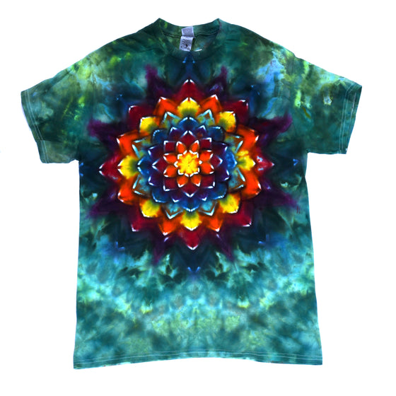 Medium Tie Dye T-Shirt - Green w/ Rainbow Mandala