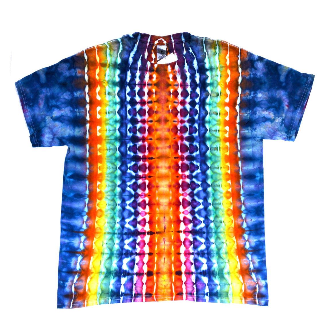 Large Tie Dye T-Shirt - Blue Rainbow Honeycomb Zipper