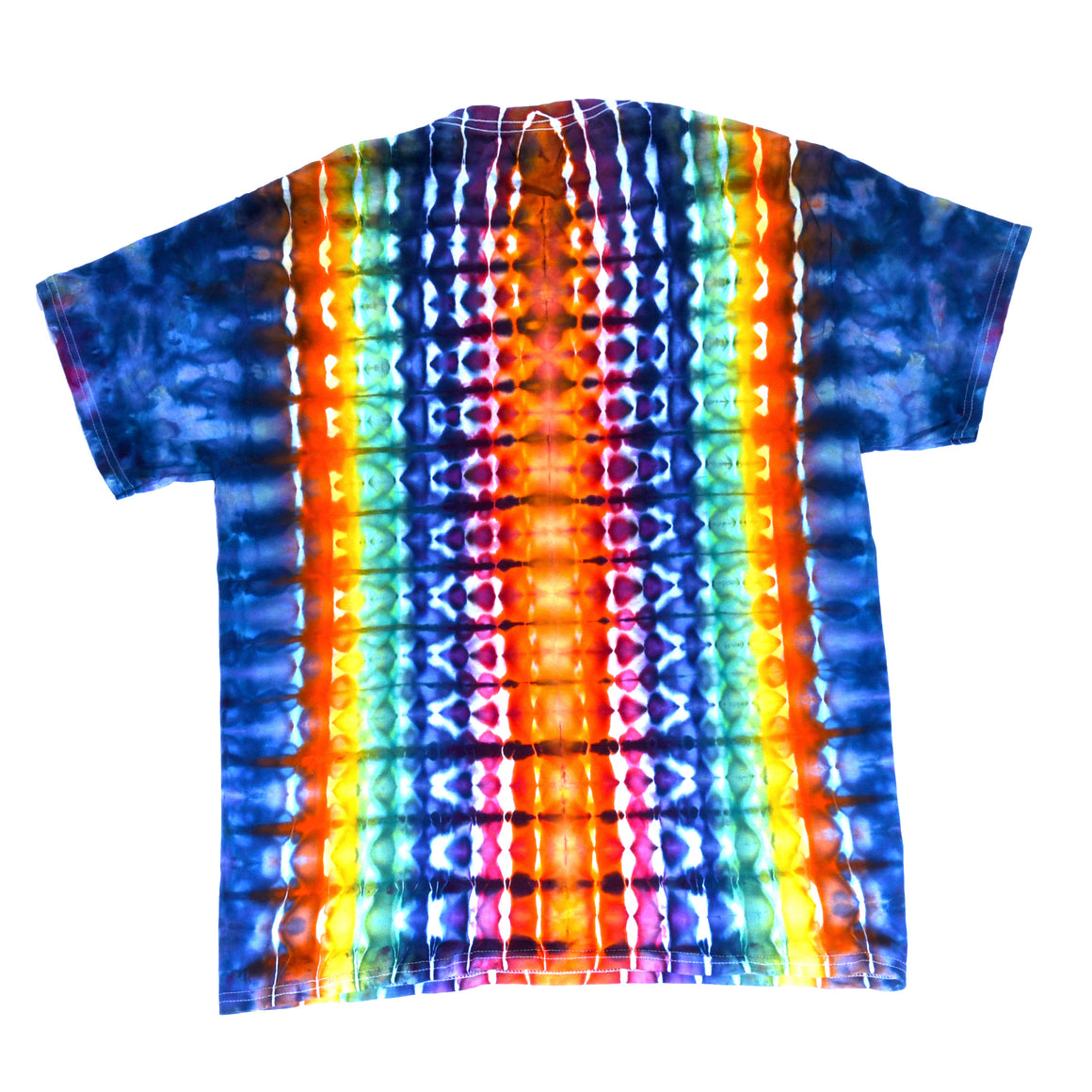 Large Tie Dye T-Shirt - Blue Rainbow Honeycomb Zipper