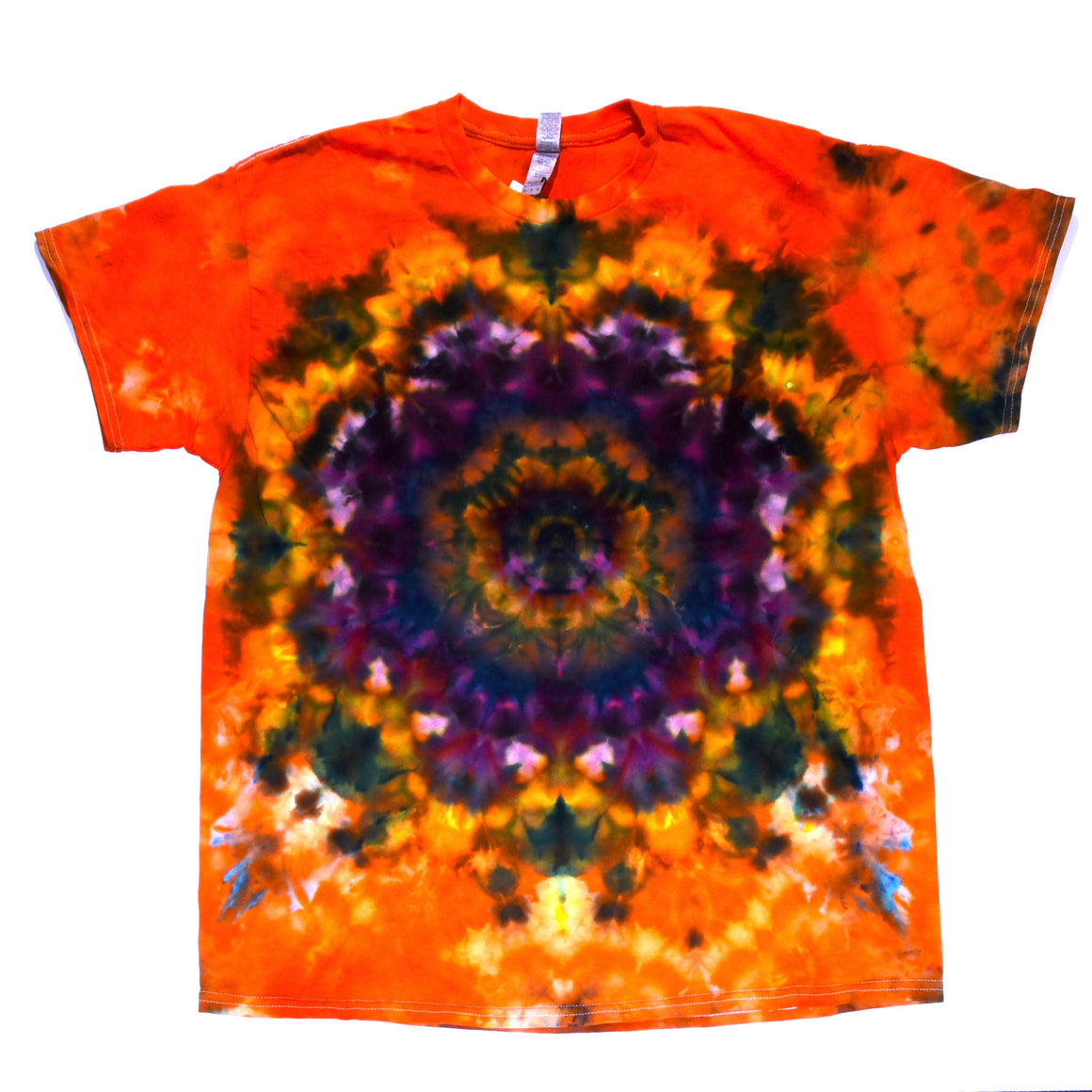 XL Tie Dye T-Shirt - Orange w/ Purple Psychedelic Flower