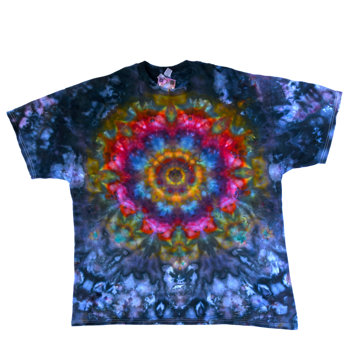XXL Tie Dye T-Shirt - Charcoal w/ Rainbow Psychedelic Flower