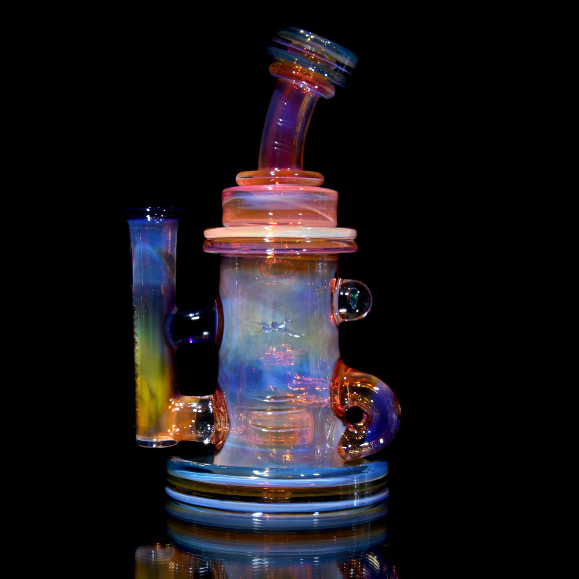 24K Gold Fumed & Carved Klein Recycler - Dark Cobalt - 14mm Female