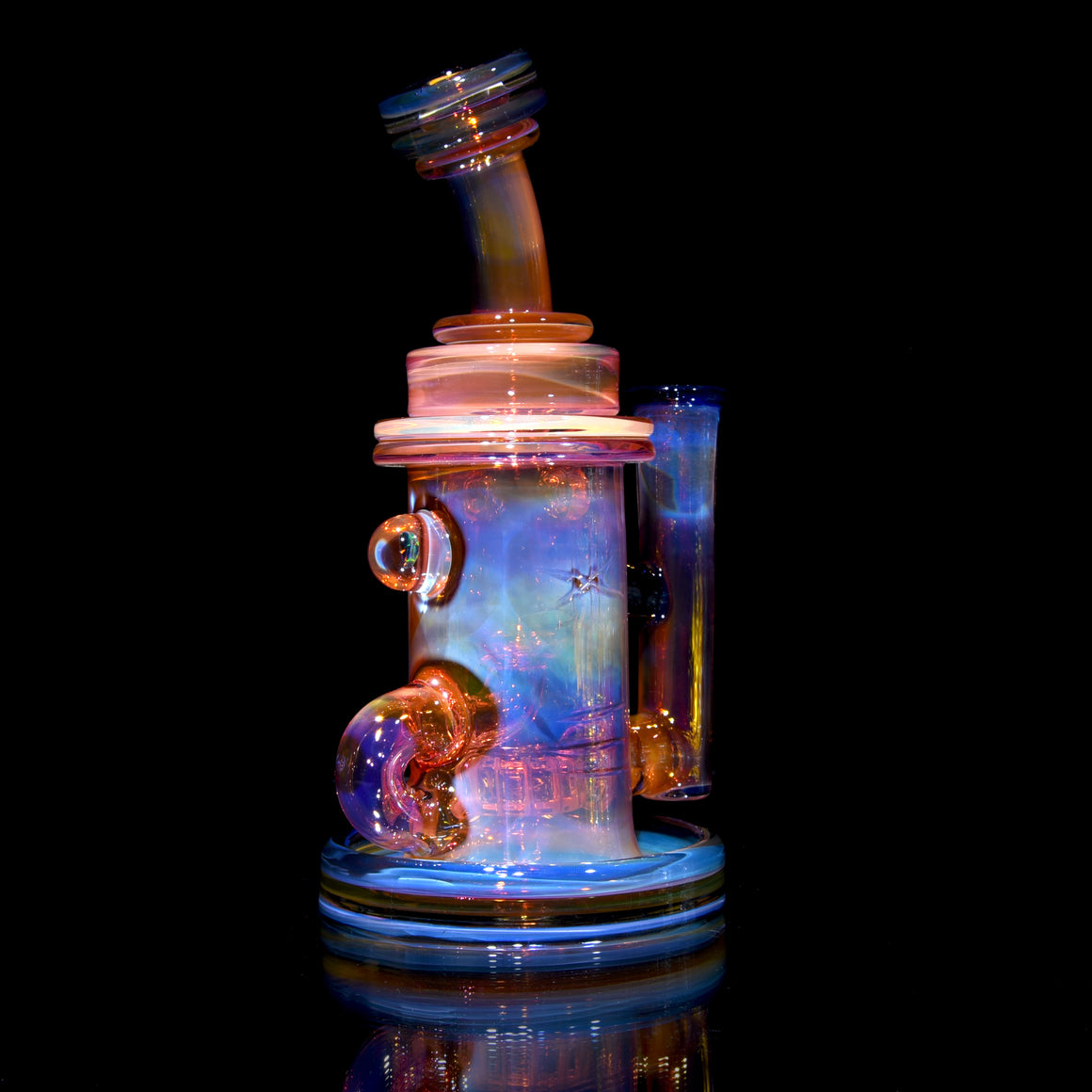 24K Gold Fumed & Carved Klein Recycler - Dark Cobalt - 14mm Female