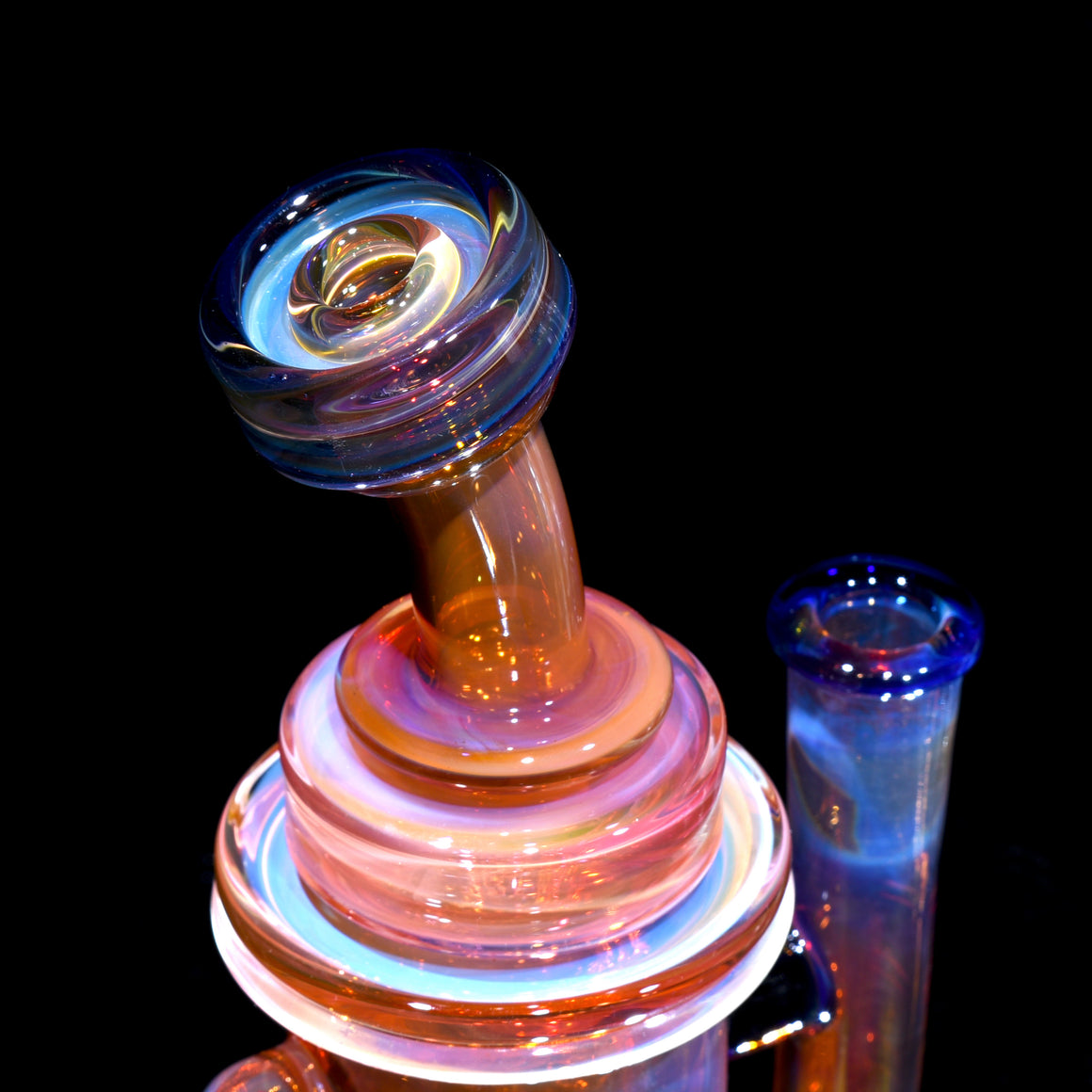 24K Gold Fumed & Carved Klein Recycler - Dark Cobalt - 14mm Female