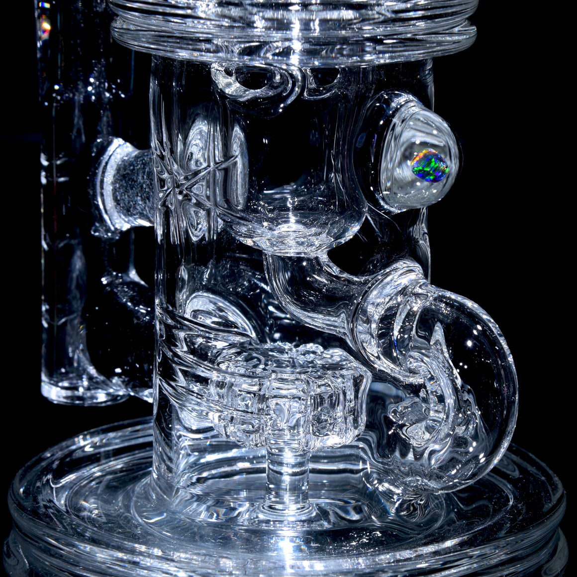 Double-Maria Crystalo Carved Mini Klein Recycler - Clear - 10mm Female