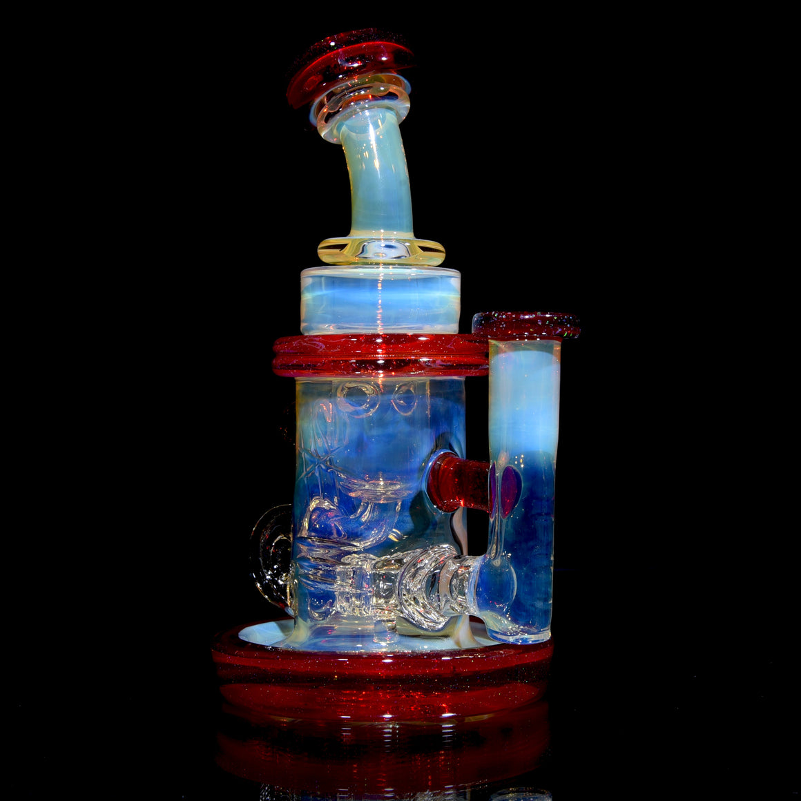 Fully-worked Klein Recycler - Crushed Opal over Pomegranate - 10mm Female