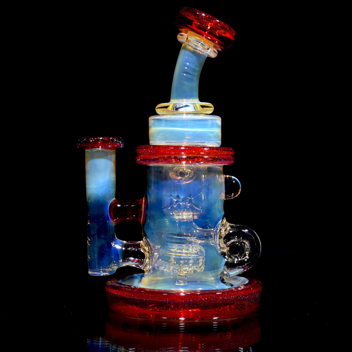 Fully-worked Klein Recycler - Crushed Opal over Pomegranate - 10mm Female