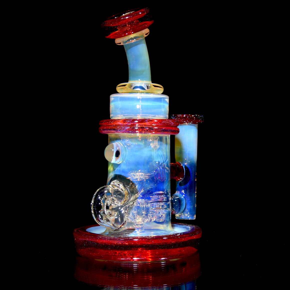 Fully-worked Klein Recycler - Crushed Opal over Pomegranate - 10mm Female