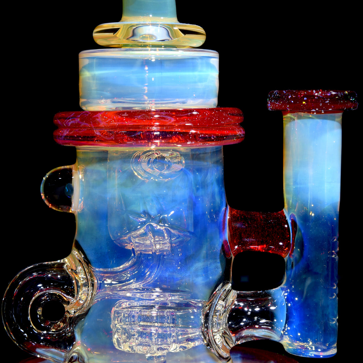 Fully-worked Klein Recycler - Crushed Opal over Pomegranate - 10mm Female