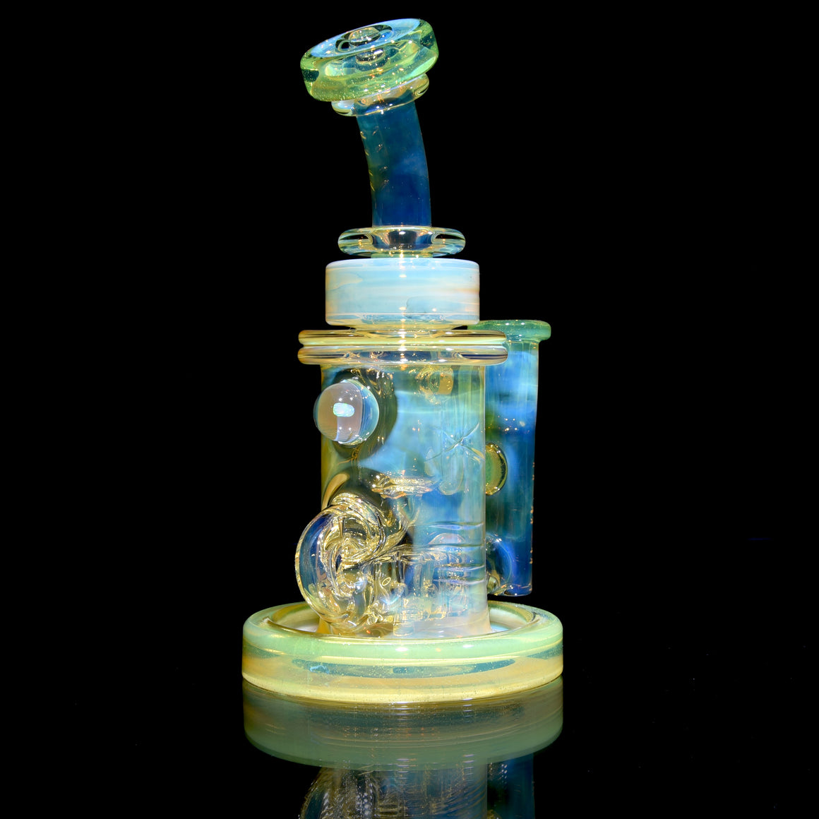 CFL Fumed & Carved Mini Klein Recycler - Sunset Slyme - 10mm Female