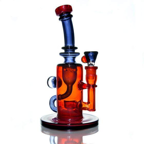 Fully-worked Double-uptake Mini Klein Recycler - Orange Elvis/Dark Amethyst - 14mm Female