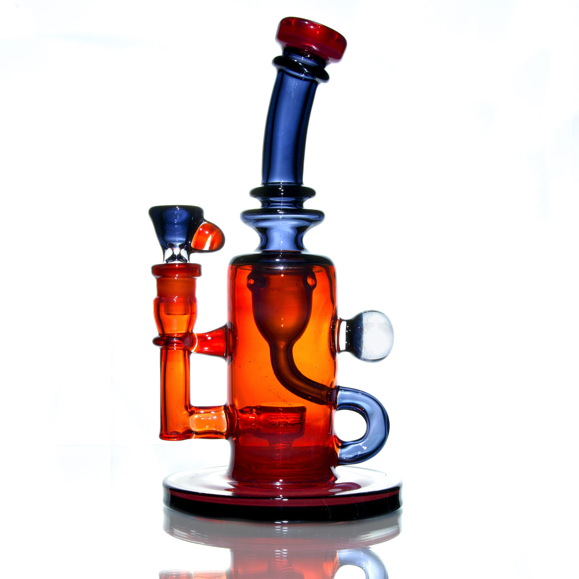 Fully-worked Double-uptake Mini Klein Recycler - Orange Elvis/Dark Amethyst - 14mm Female