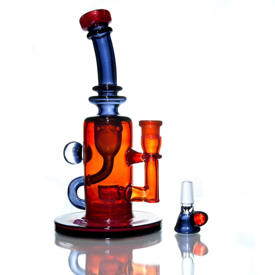 Fully-worked Double-uptake Mini Klein Recycler - Orange Elvis/Dark Amethyst - 14mm Female