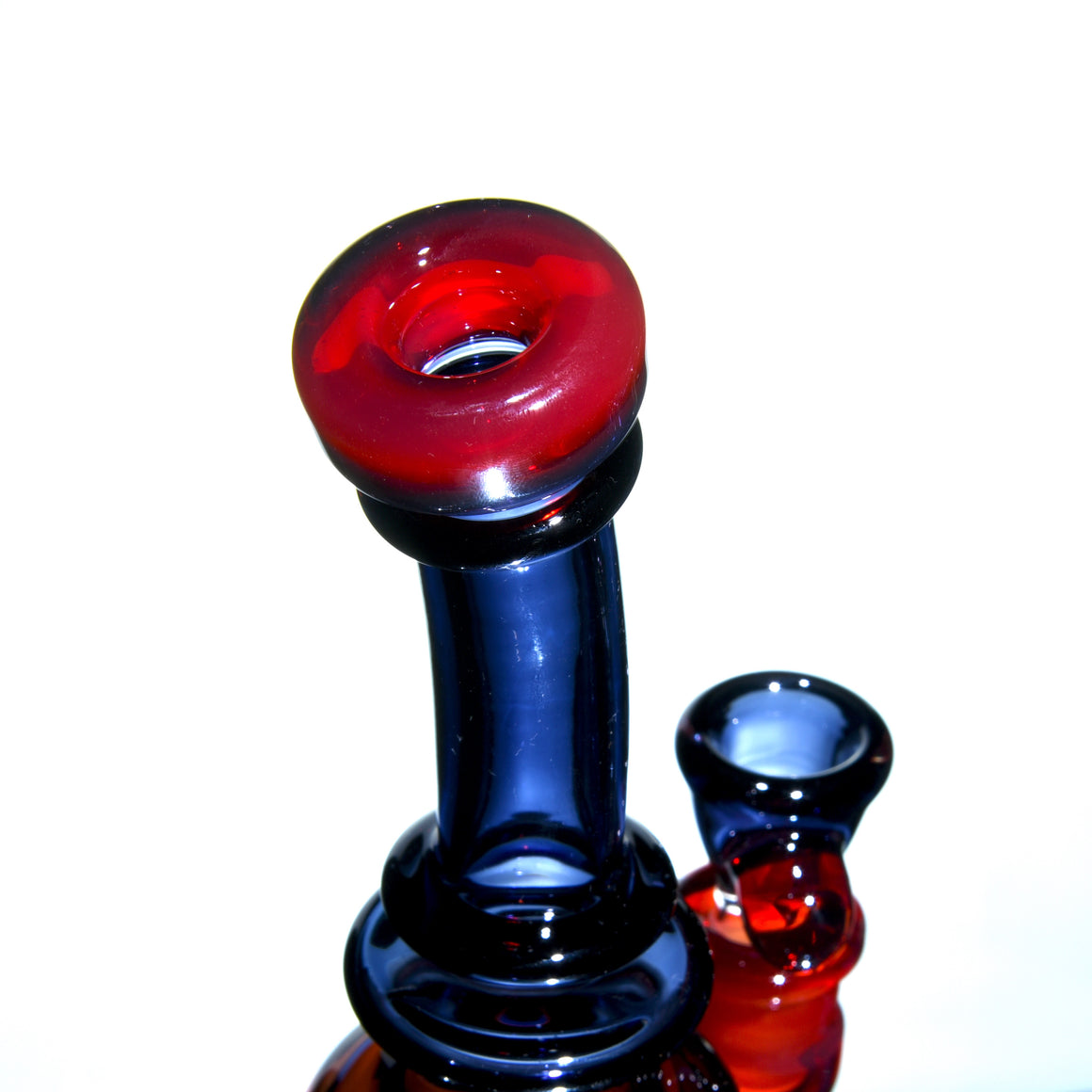 Fully-worked Double-uptake Mini Klein Recycler - Orange Elvis/Dark Amethyst - 14mm Female