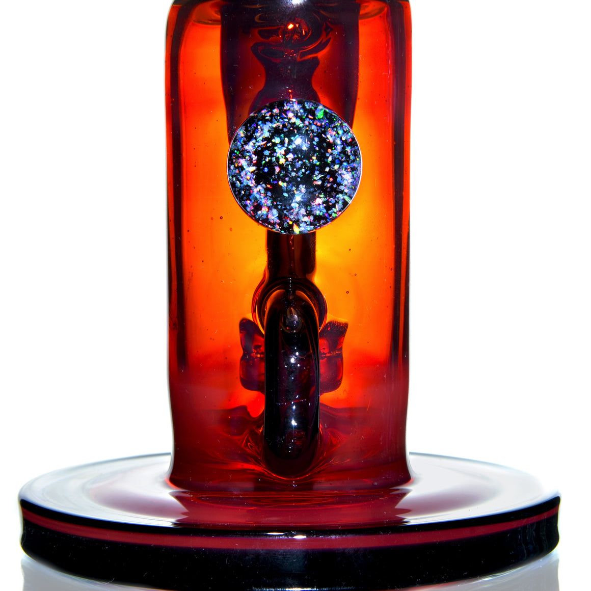 Fully-worked Double-uptake Mini Klein Recycler - Orange Elvis/Dark Amethyst - 14mm Female
