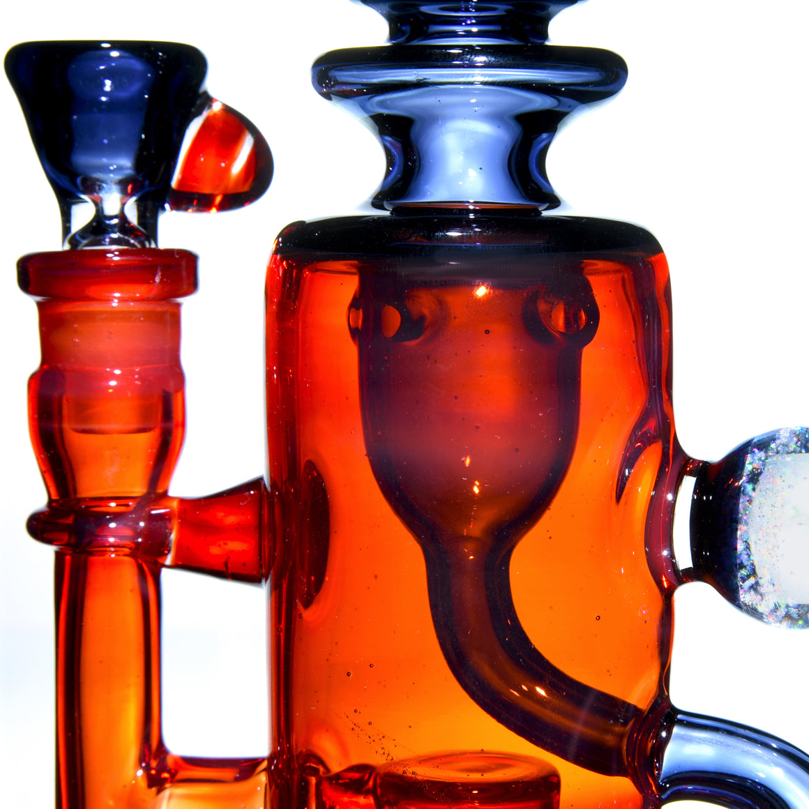 Fully-worked Double-uptake Mini Klein Recycler - Orange Elvis/Dark Amethyst - 14mm Female