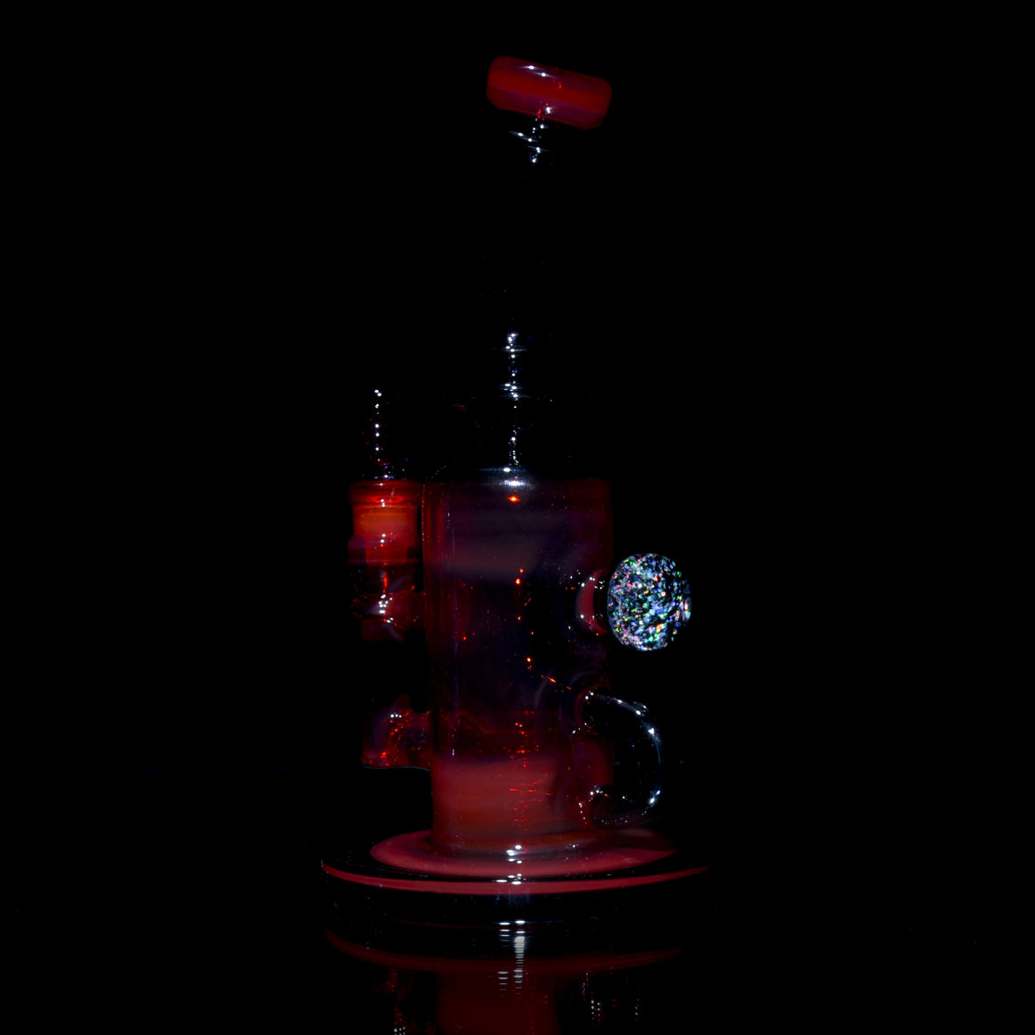 Fully-worked Double-uptake Mini Klein Recycler - Orange Elvis/Dark Amethyst - 14mm Female