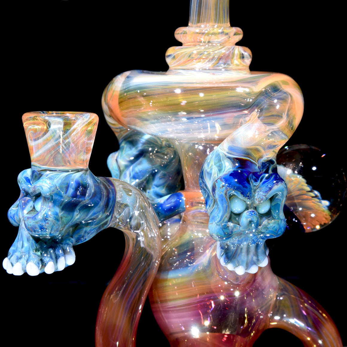 Fully-fumed Triple Skull Double Uptake Klein Recycler - 14mm Female