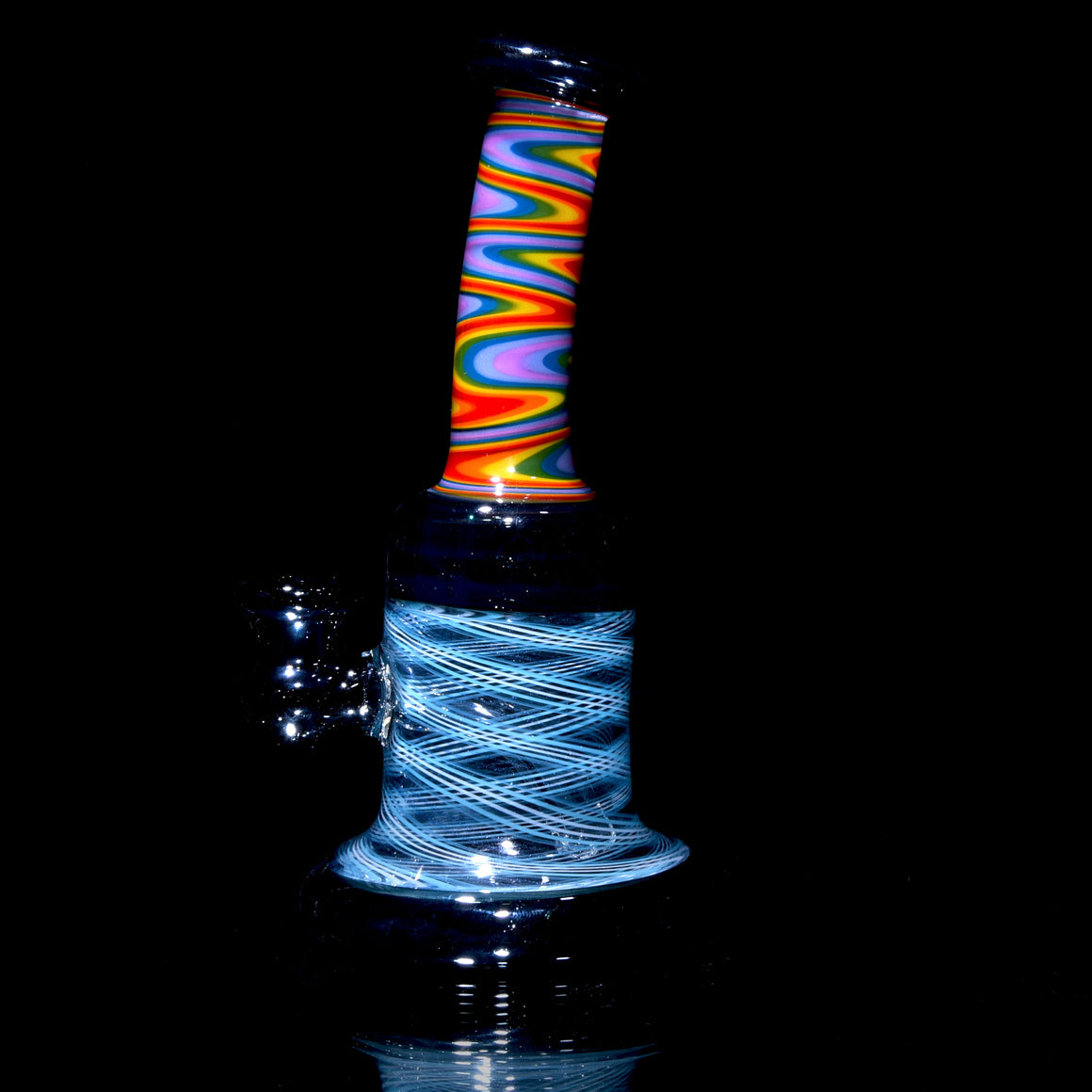 Fully-worked Banger Hanger - Dark Sparkle/Rainbow/Sky Blue Reti - 10mm Female