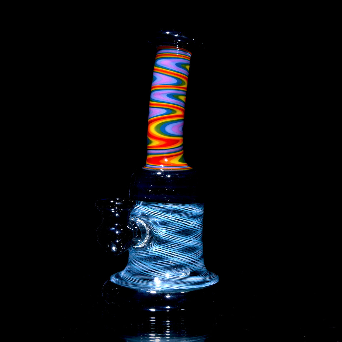 Fully-worked Banger Hanger - Dark Sparkle/Rainbow/Sky Blue Reti - 10mm Female