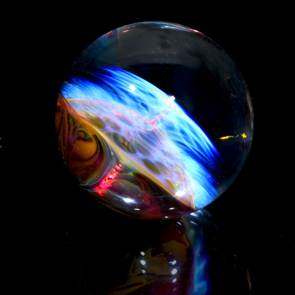 "Crushed Opal Honeycomb Mandala" - 2.45" Borosilicate Marble