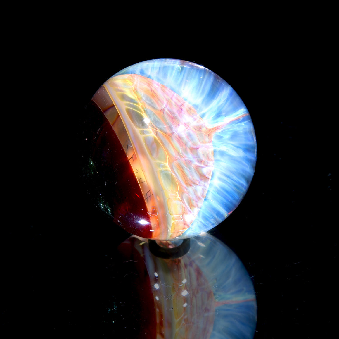 "Ruby Honeycomb Mandala" - 1.63" Borosilicate Marble