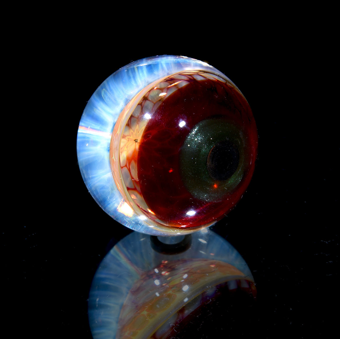 "Ruby Honeycomb Mandala" - 1.63" Borosilicate Marble