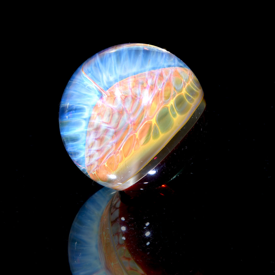 "Ruby Honeycomb Mandala" - 1.63" Borosilicate Marble