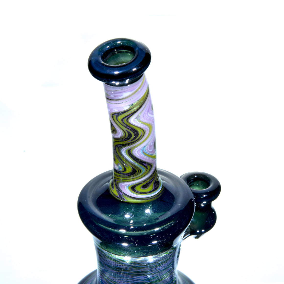 Fully-worked Banger Hanger - Dark Sparkle/Blue & Green Reti - 10mm Female