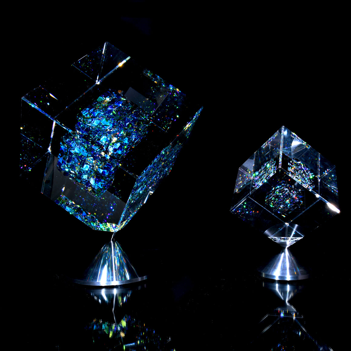 "Atmosphere" Full-size Coldworked/Laminated Kinetic Glass Cube
