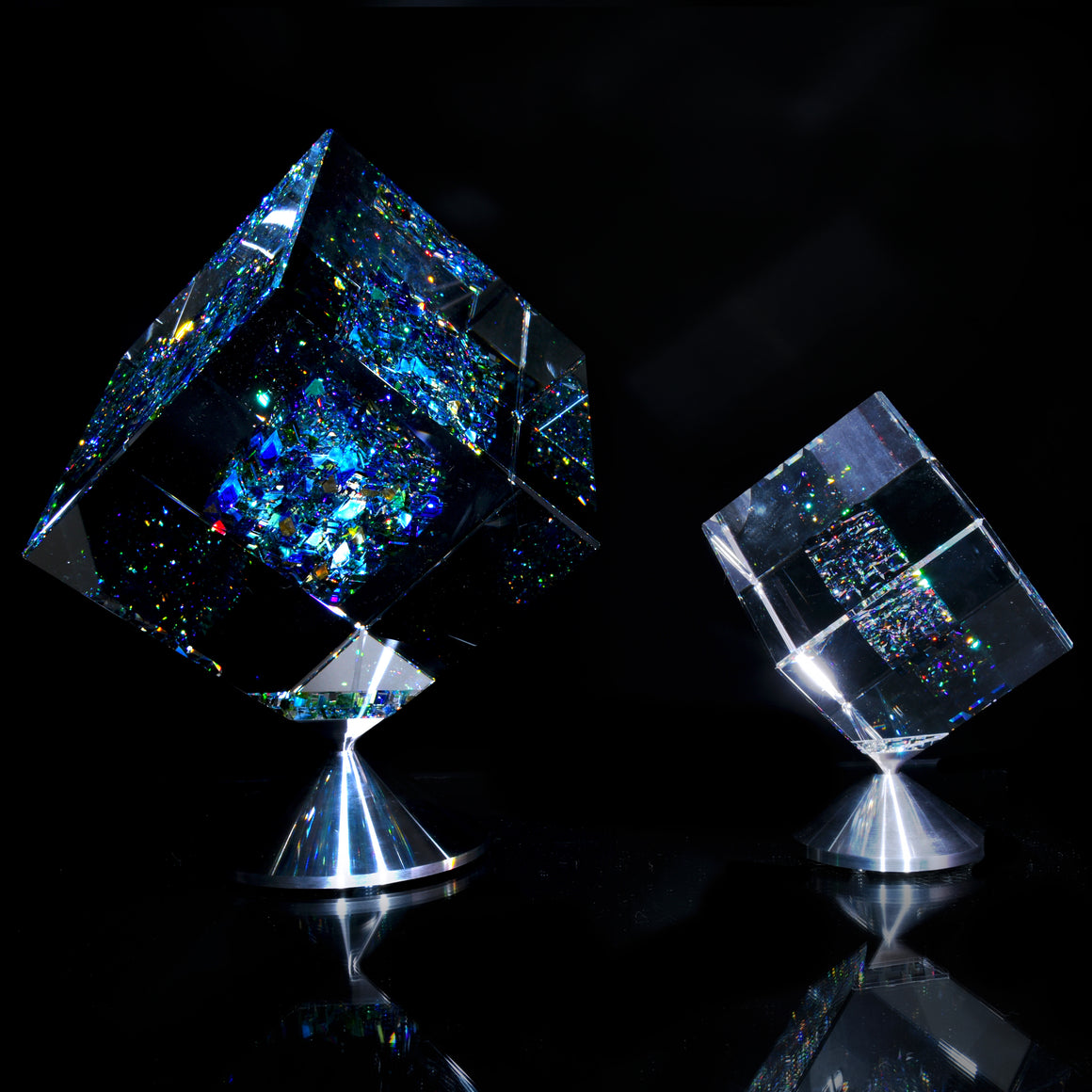 "Atmosphere" Full-size Coldworked/Laminated Kinetic Glass Cube