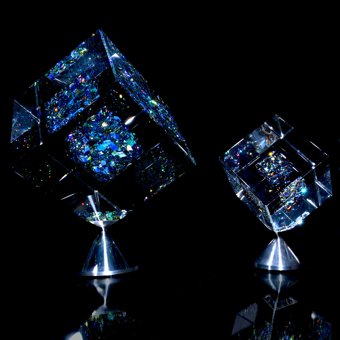 "Atmosphere" Full-size Coldworked/Laminated Kinetic Glass Cube