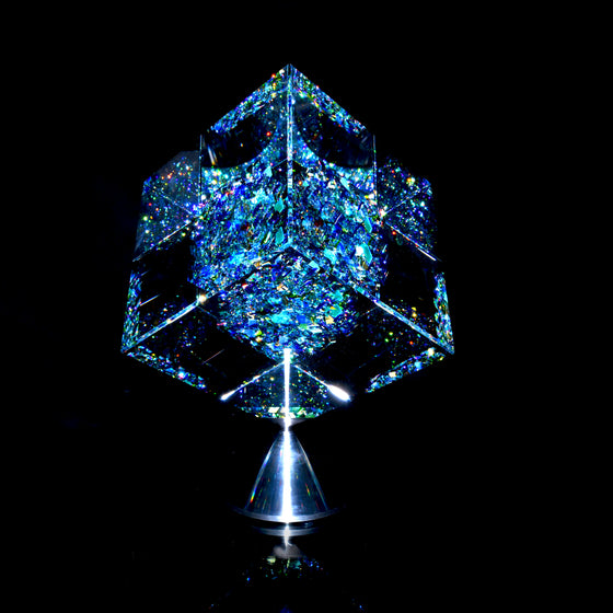 "Atmosphere" Full-size Coldworked/Laminated Kinetic Glass Cube