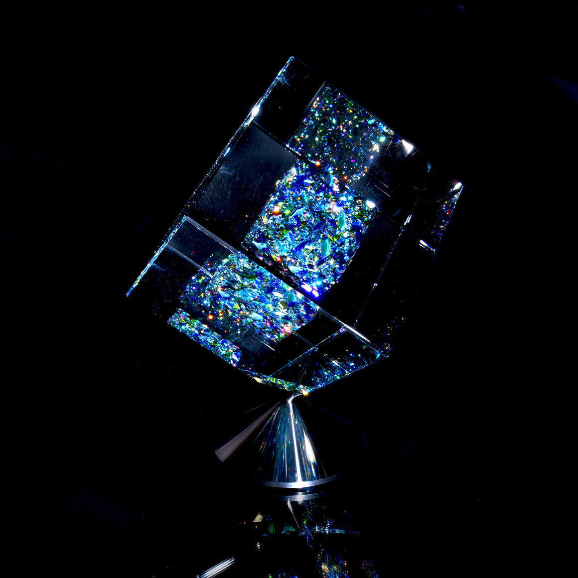 "Atmosphere" Full-size Coldworked/Laminated Kinetic Glass Cube