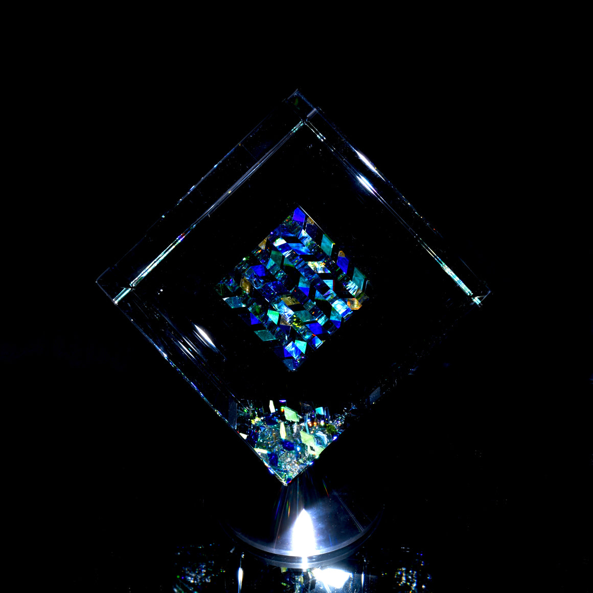 "Atmosphere" Full-size Coldworked/Laminated Kinetic Glass Cube