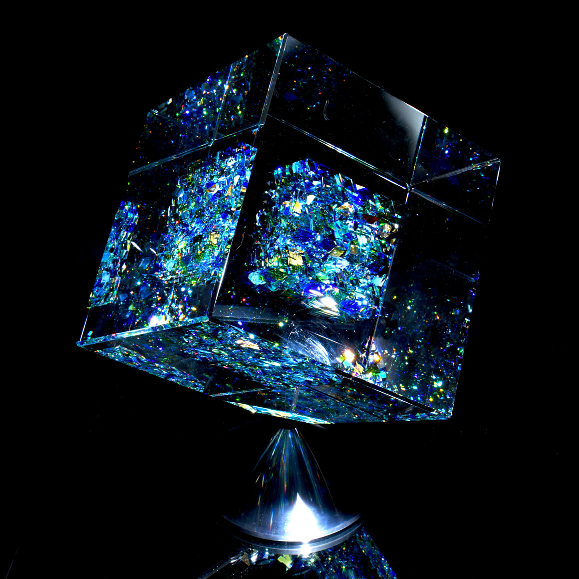 "Atmosphere" Full-size Coldworked/Laminated Kinetic Glass Cube
