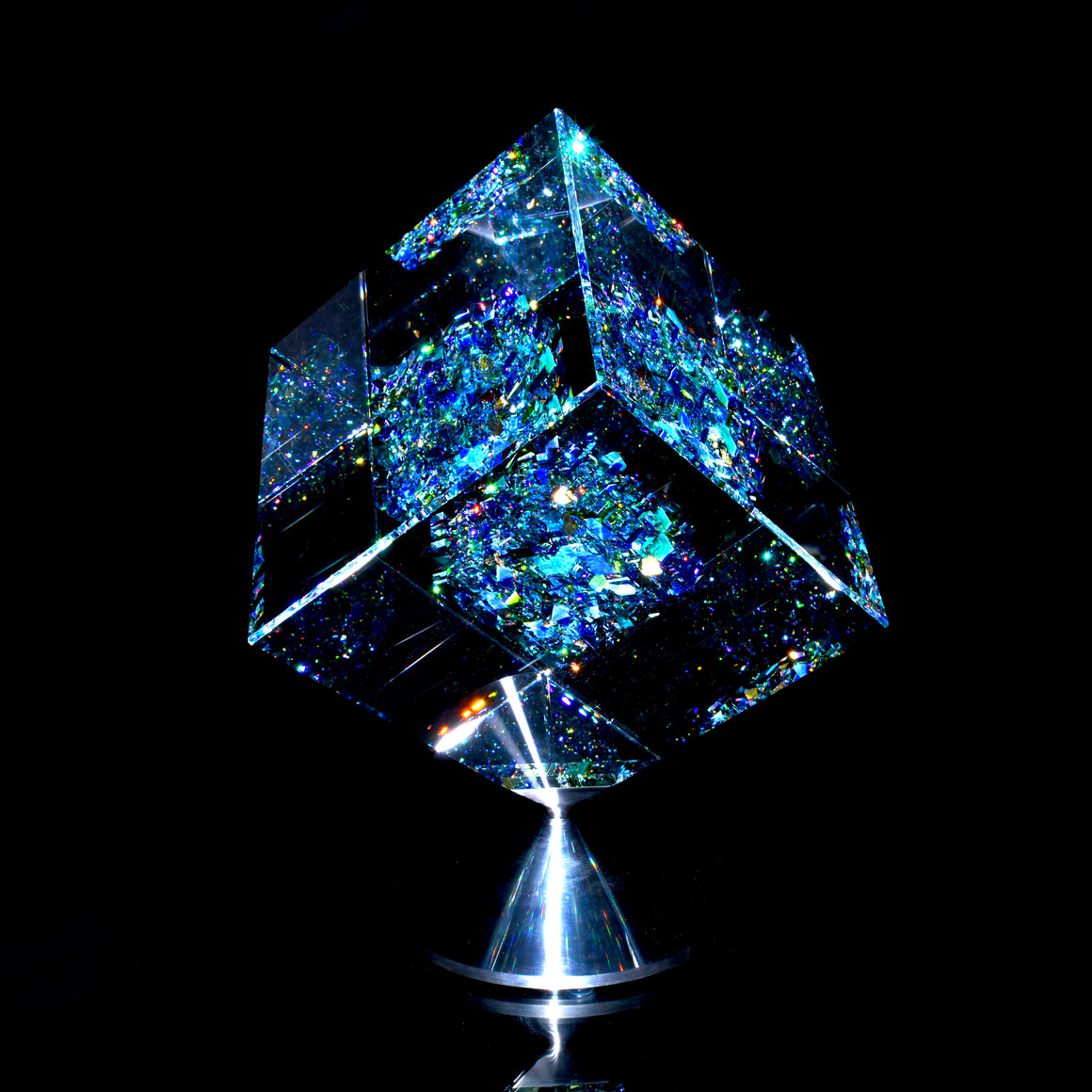 "Atmosphere" Full-size Coldworked/Laminated Kinetic Glass Cube