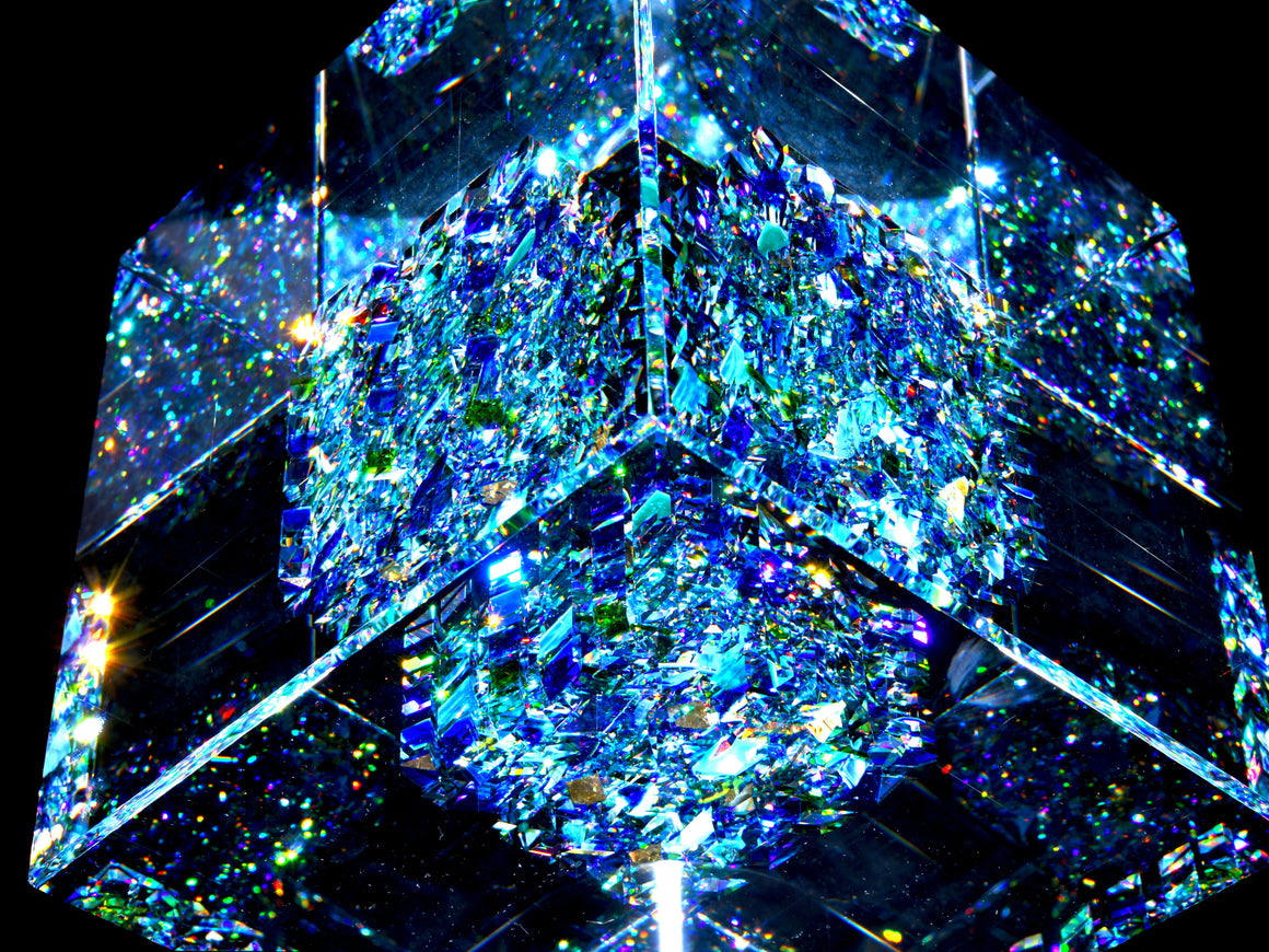 "Atmosphere" Full-size Coldworked/Laminated Kinetic Glass Cube