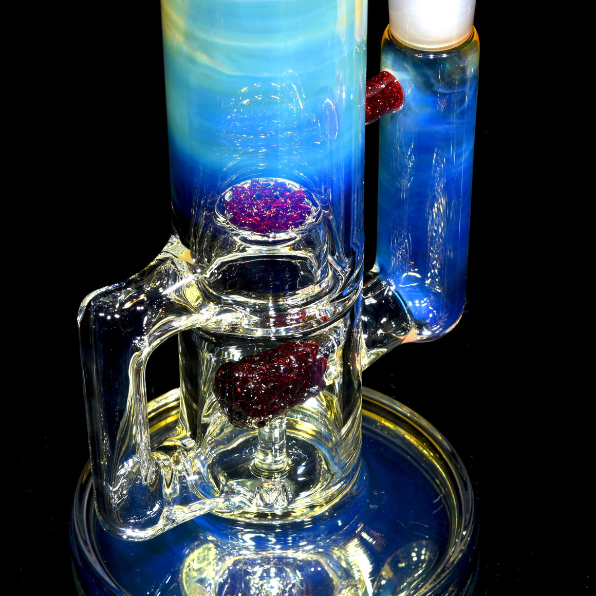 Fully-fumed & Accented 50mm Nautilus Capcycler w/ 3-hole Horned Slide - Red Blizzard - 18mm Female