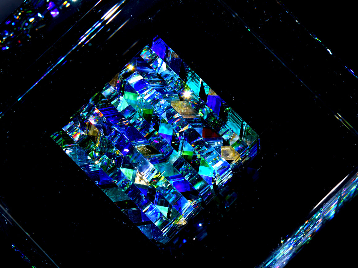 "Atmosphere" Full-size Coldworked/Laminated Kinetic Glass Cube