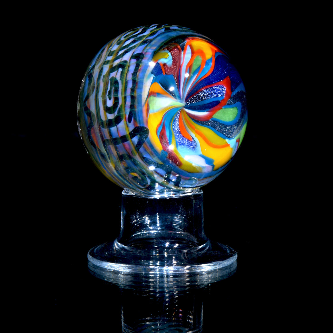 2.15” Marble w/ Stand - 2-sided Abstract Fillacello w/ Ancient Calligraphic Tech
