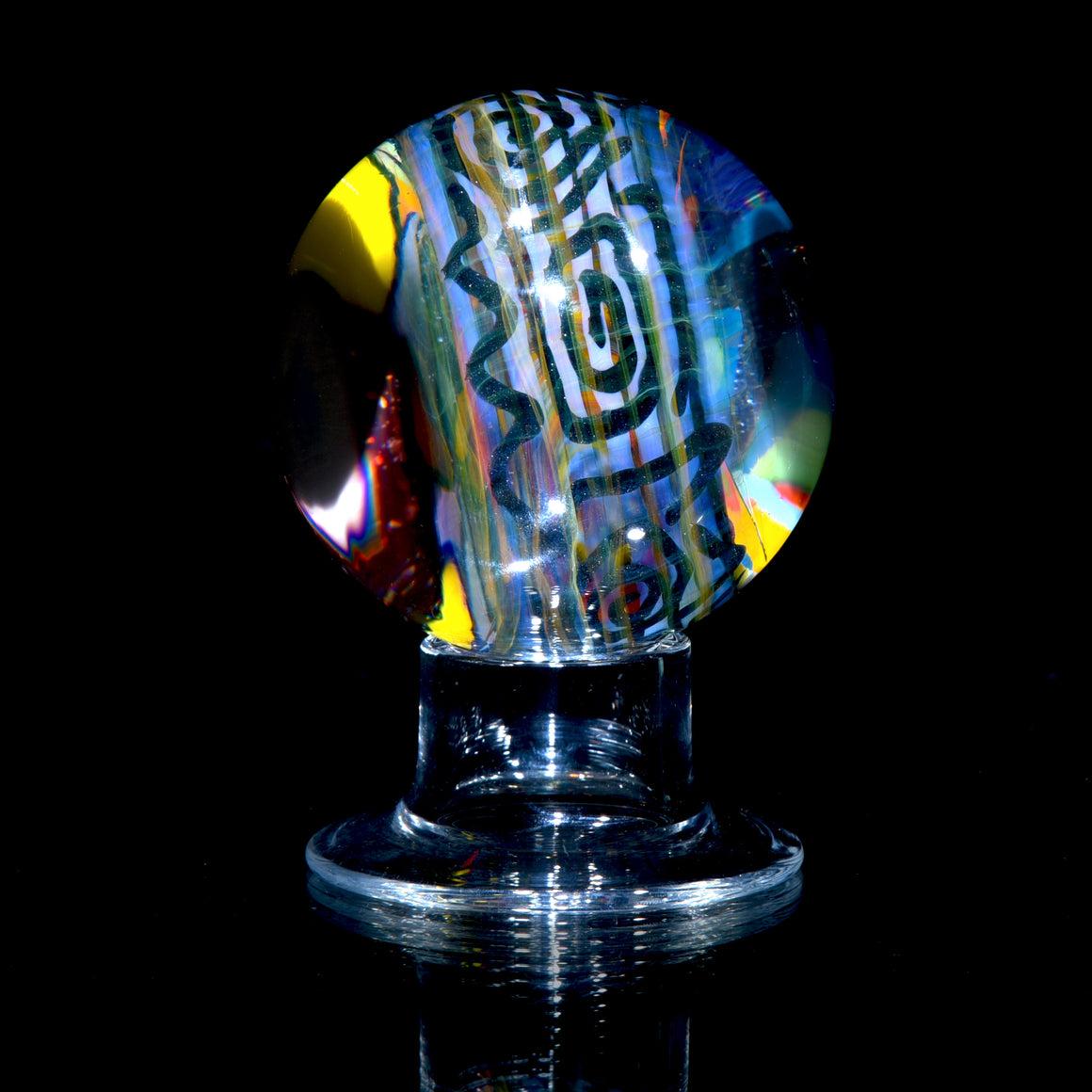 2.15” Marble w/ Stand - 2-sided Abstract Fillacello w/ Ancient Calligraphic Tech