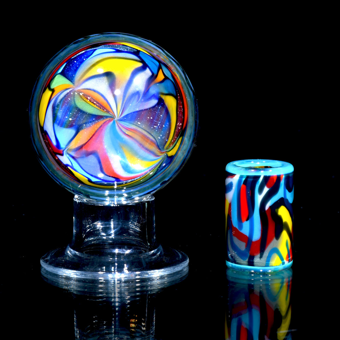 2.15” Marble w/ Stand - 2-sided Abstract Fillacello w/ Ancient Calligraphic Tech