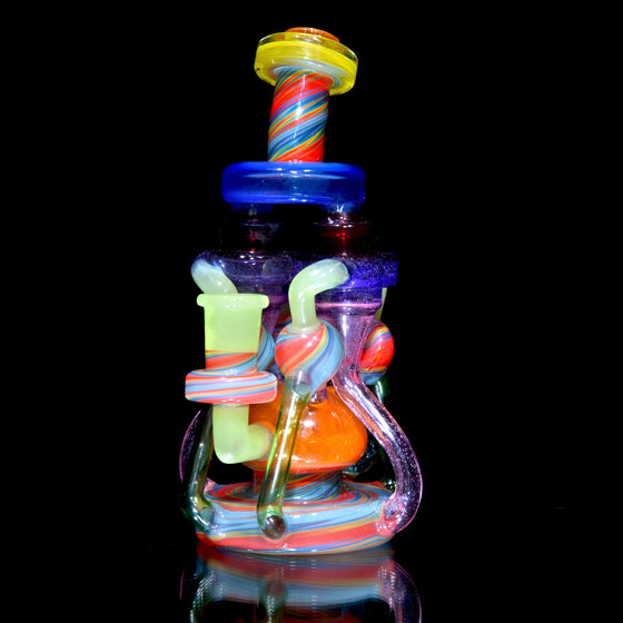Quad-uptake Double-drain Recycler - Multicolor/Rainbow Swirl - 14mm Female