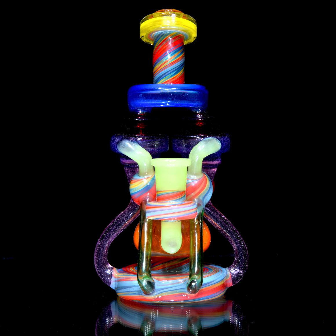 Quad-uptake Double-drain Recycler - Multicolor/Rainbow Swirl - 14mm Female